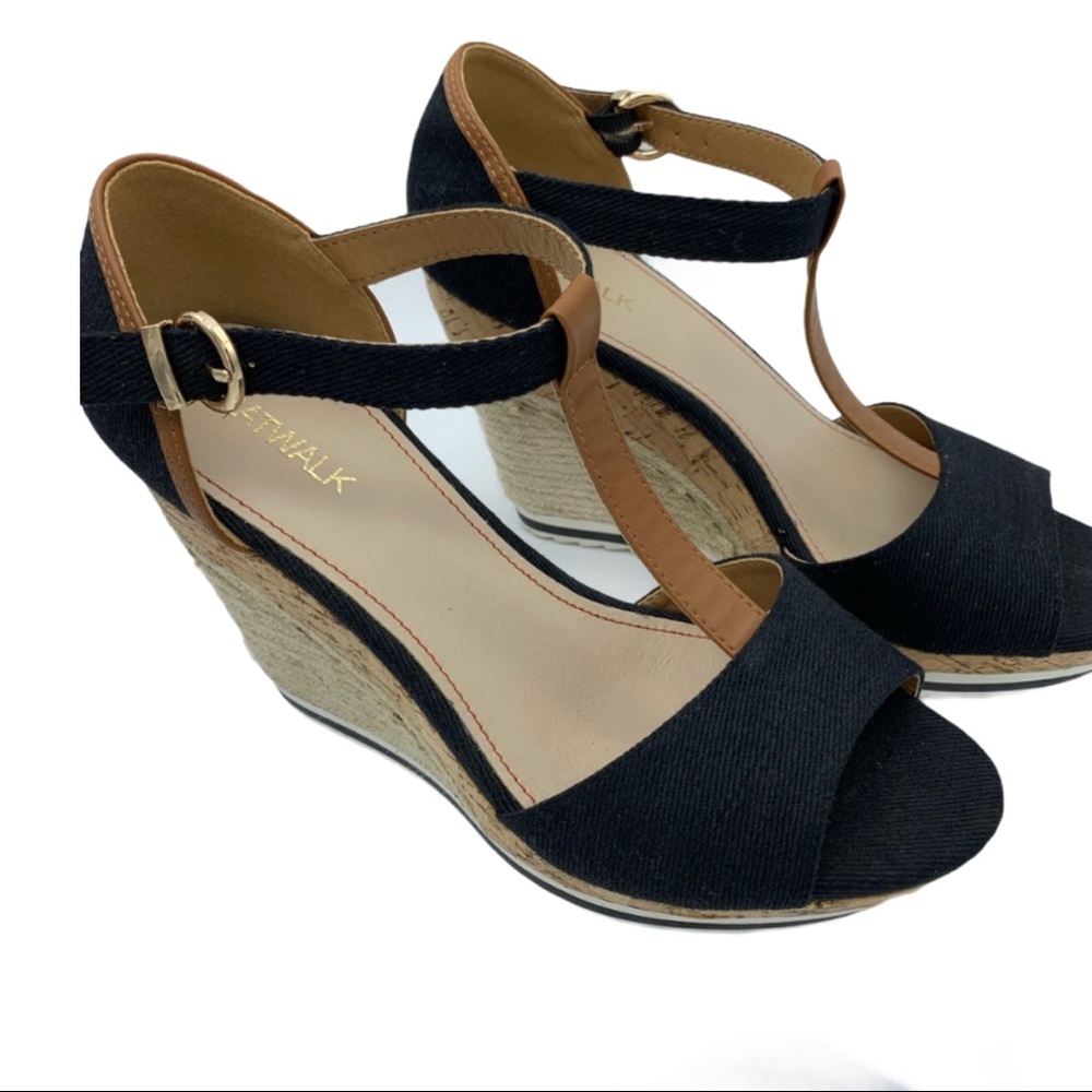 Catwalk Braided Open Toe Wedge Blue Tan Brown 10